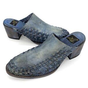 Freebird By Steven Sofia Woven Mules Blue Booties Leather Western Boho Women's 6